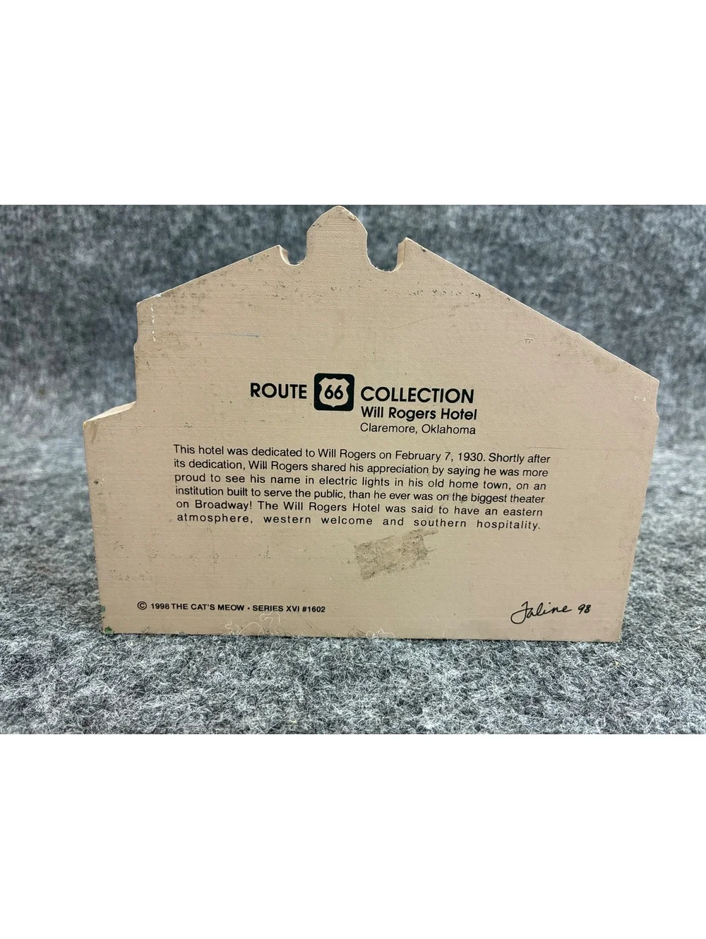 The Cat's Meow Will Rogers Hotel Route 66 Collectible Wooden Block
